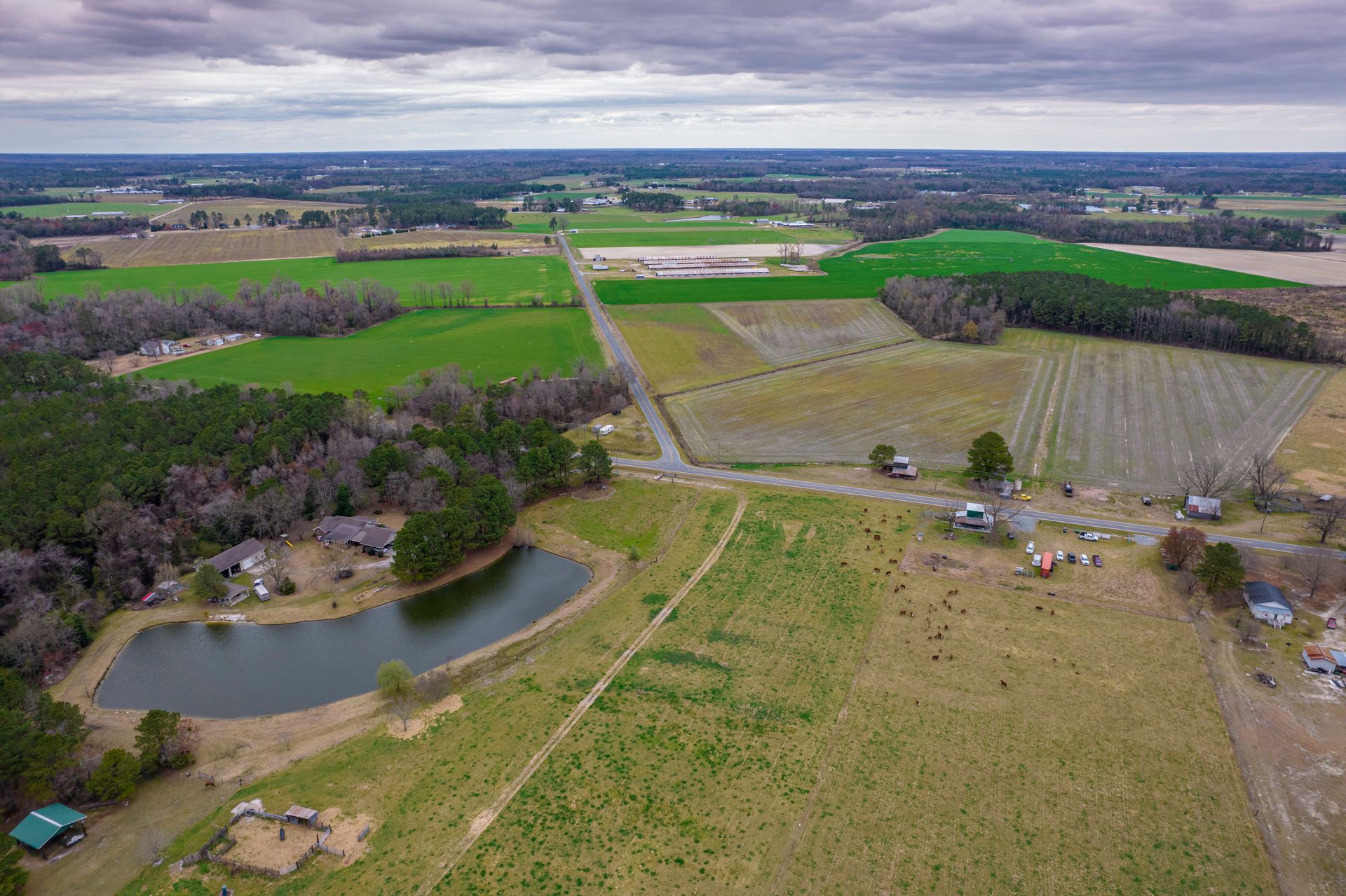 North Carolina farmland with red barn, the kind of rural property we buy
